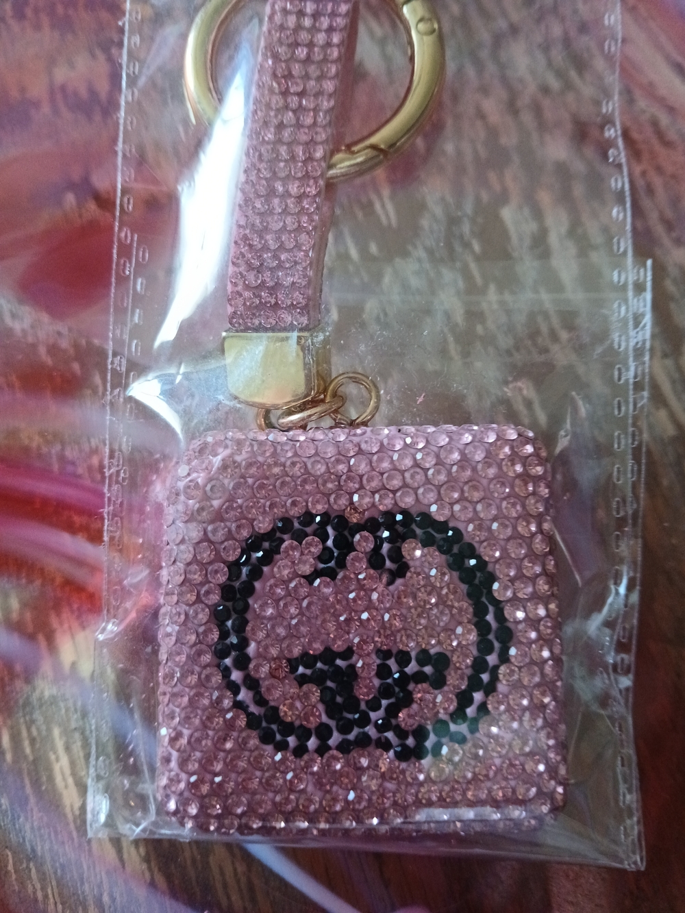 Fashion Jewelry Pink Rhinestone Keychain with Black Accent